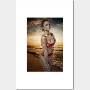 Gorgeous woman on the beach Posters and Art